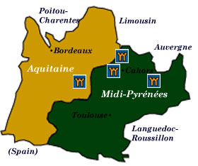 aquitaine and midi pyrenees map